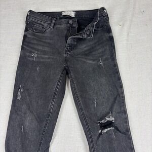 Free People Jeans Womens 26‎ Black Distressed Ripped Frayed Hem High Rise Denim